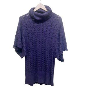 FYLO Purple Pointelle Knit Loose High Neck Large Short Sleeve Top Size XXL